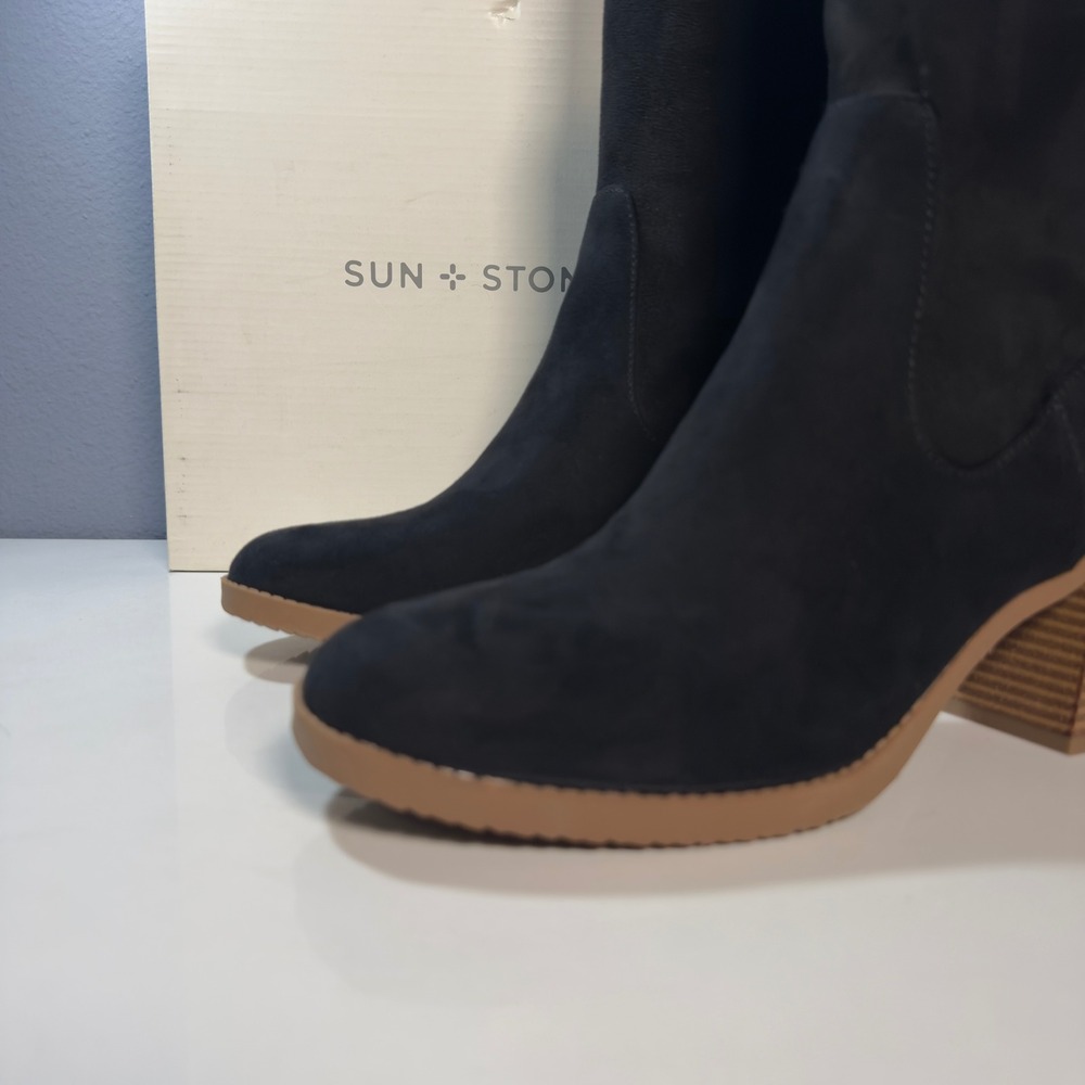 Sun + Stone Lyraaf Boots Women 9.5 Black New Block Heel Back Zip Ankle Bootie - Picture 4 of 13